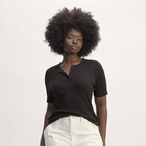 Everlane The Vintage Rib Henley Black Base - Size L